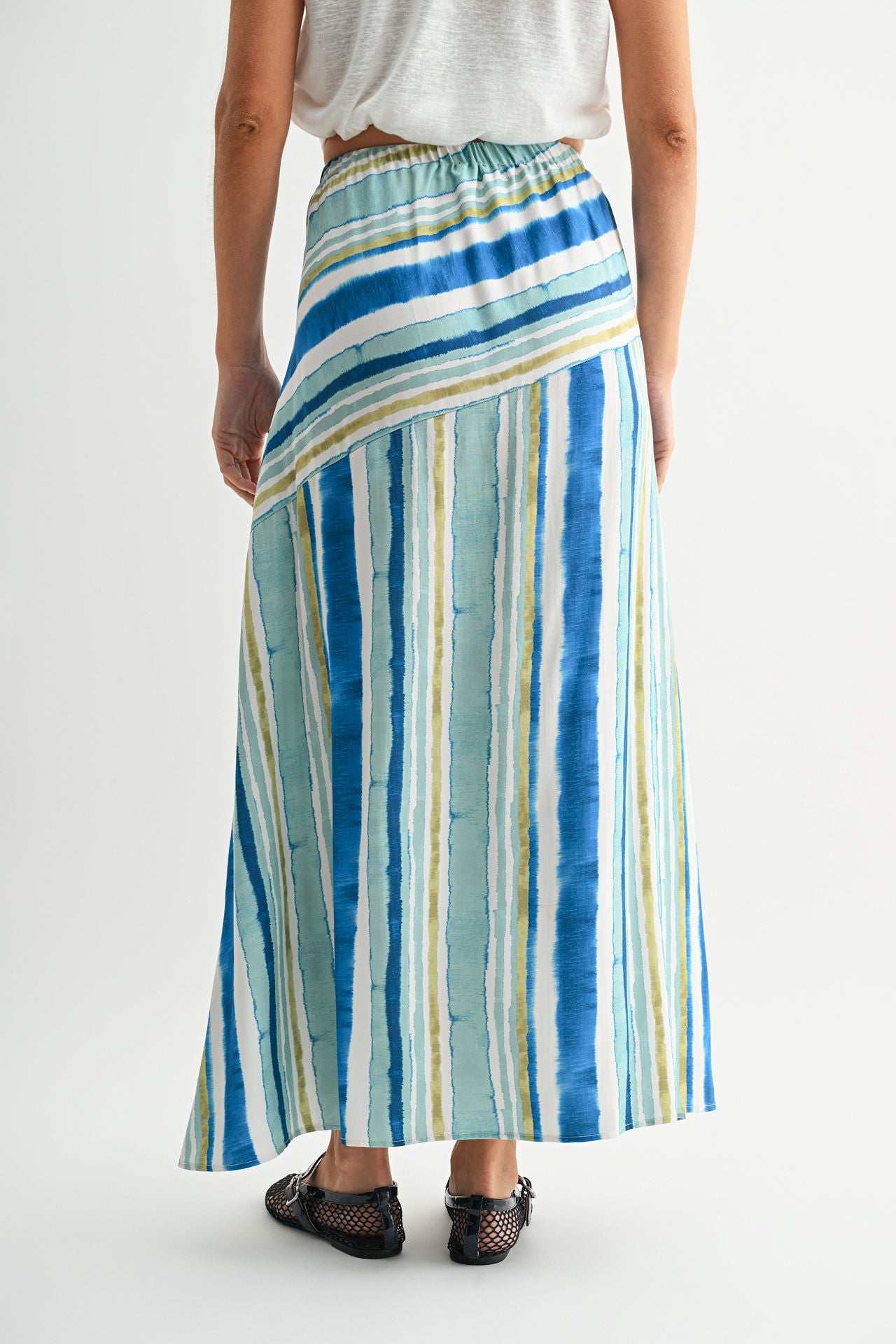 Cadet Blue Spliced Print Maxi Skirt