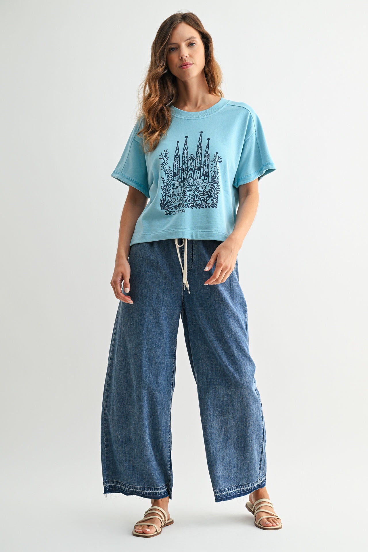 Short Sleeve Cropped Tee Blue Grotto