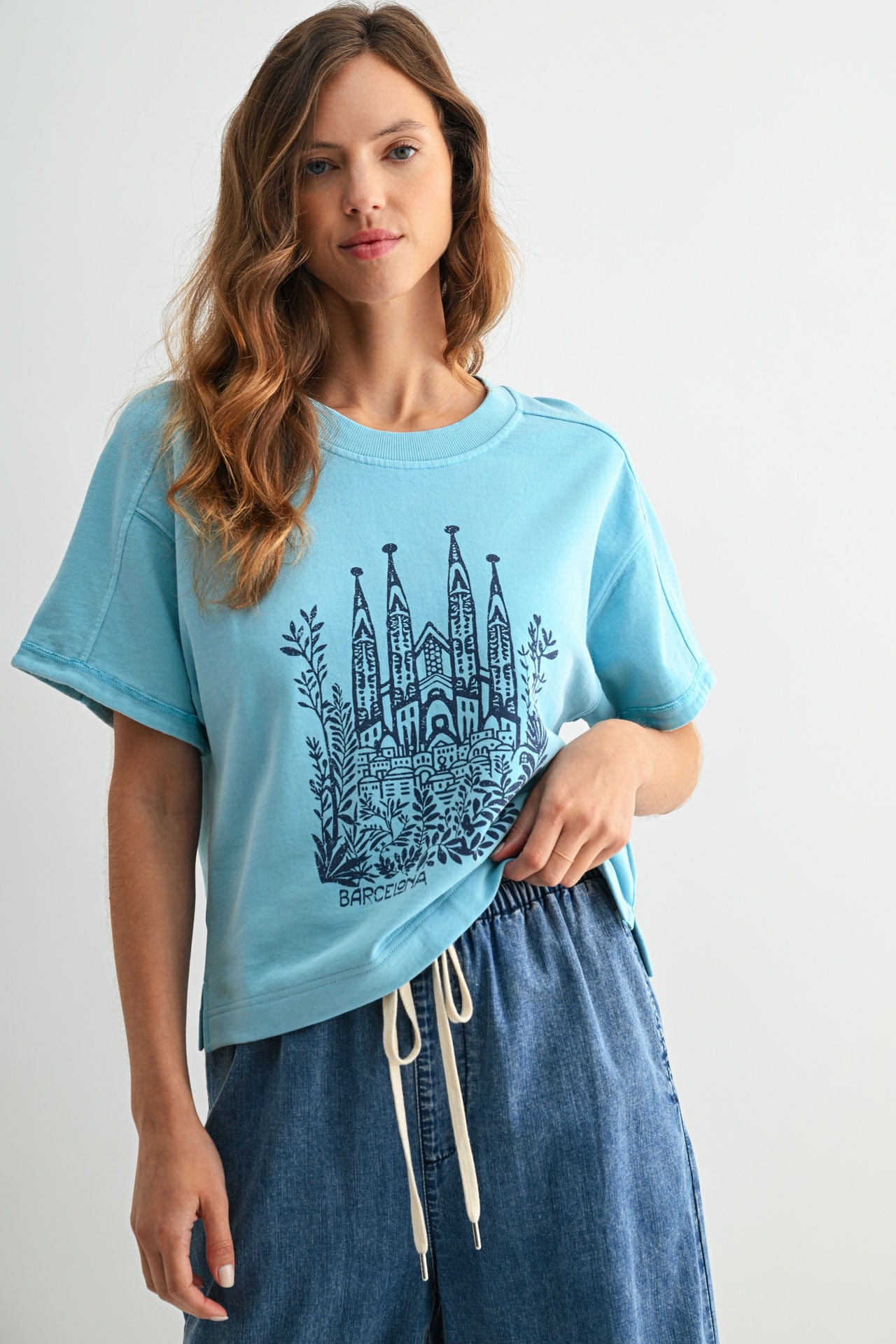 Short Sleeve Cropped Tee Blue Grotto
