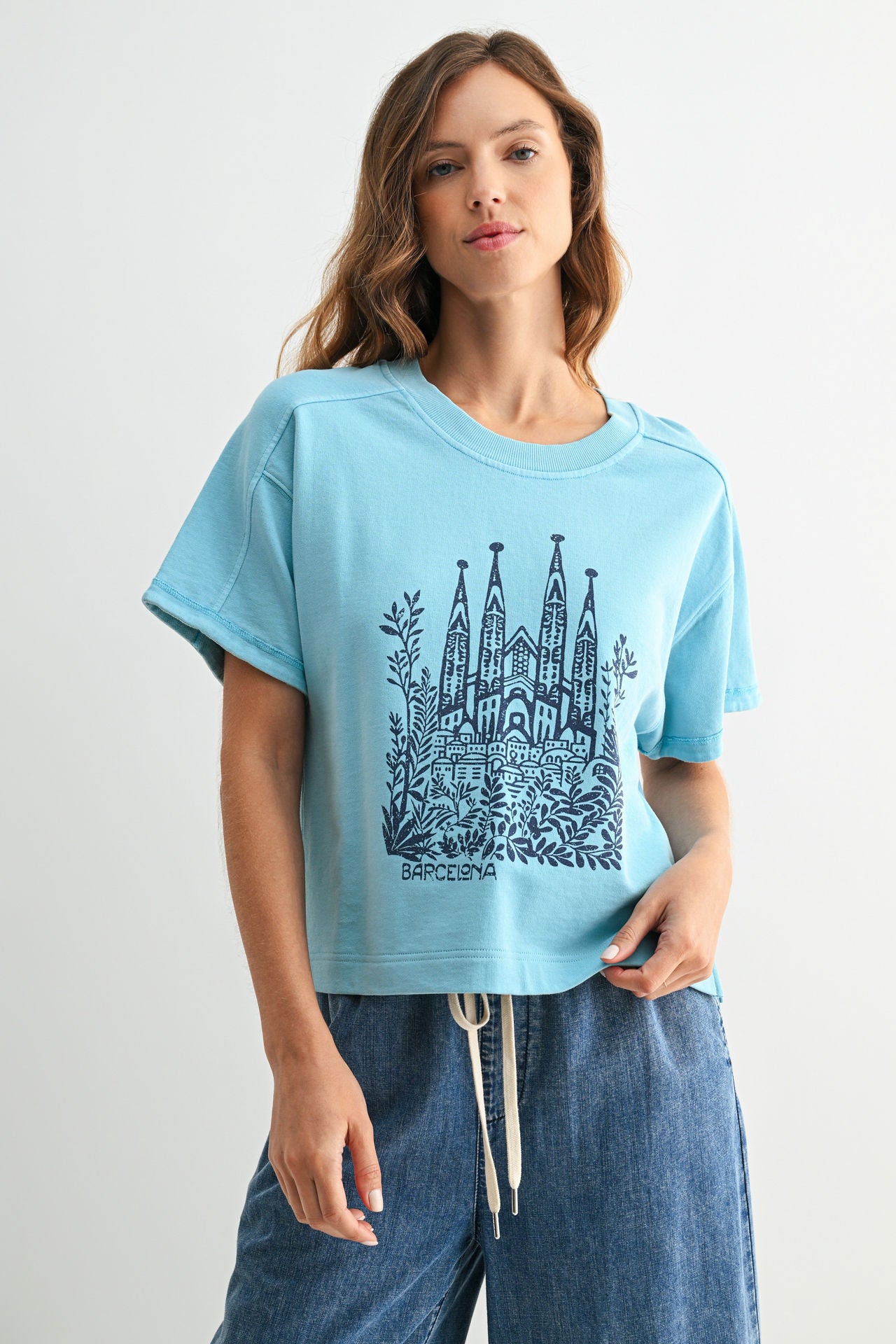 Short Sleeve Cropped Tee Blue Grotto