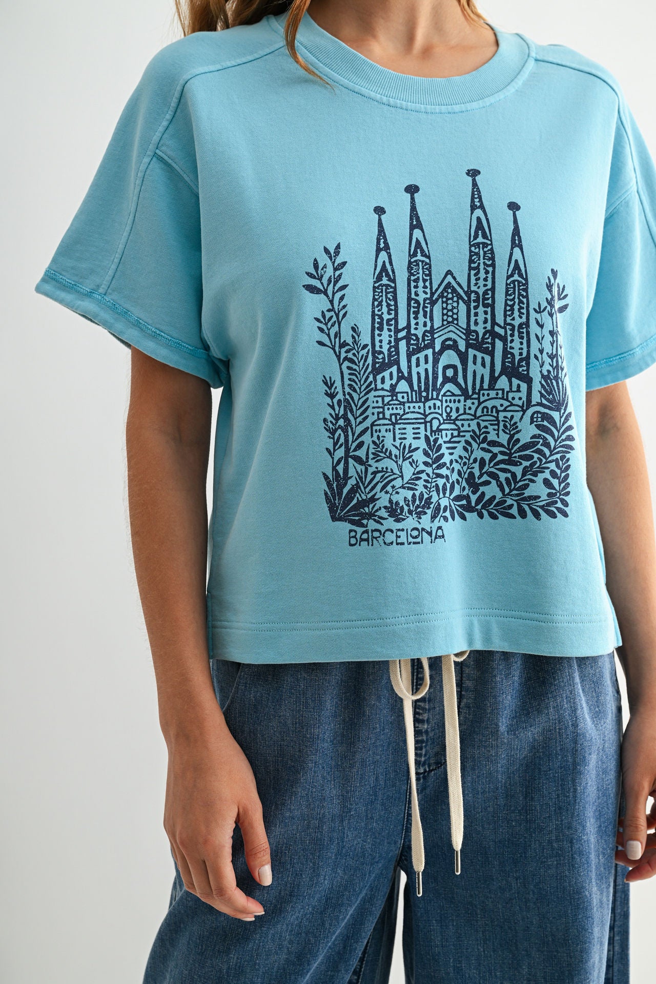 Short Sleeve Cropped Tee Blue Grotto