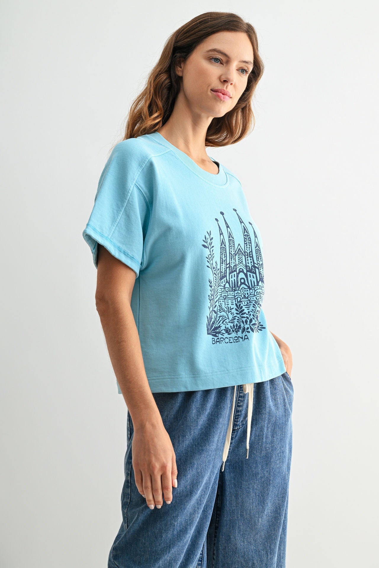 Short Sleeve Cropped Tee Blue Grotto