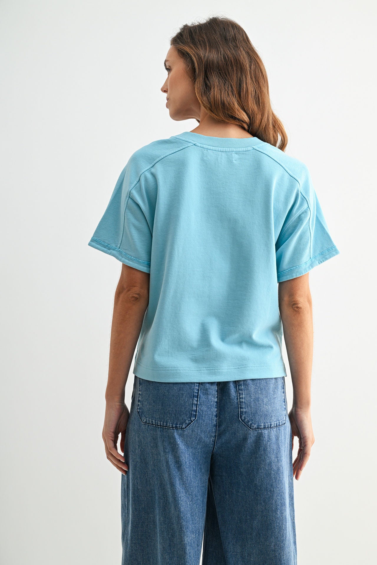 Short Sleeve Cropped Tee Blue Grotto