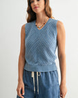 Sleeveless Acid Wash Crochet Top Ocean