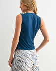Asymmetric Neck Knit Top Blue Opal