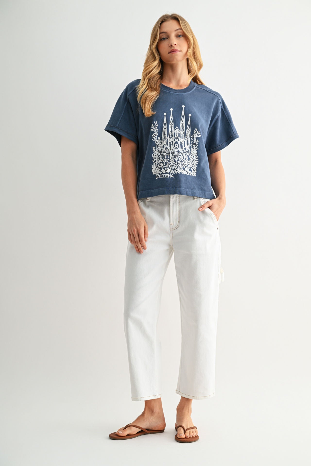 Short Sleeve Cropped Tee Cadet Blue