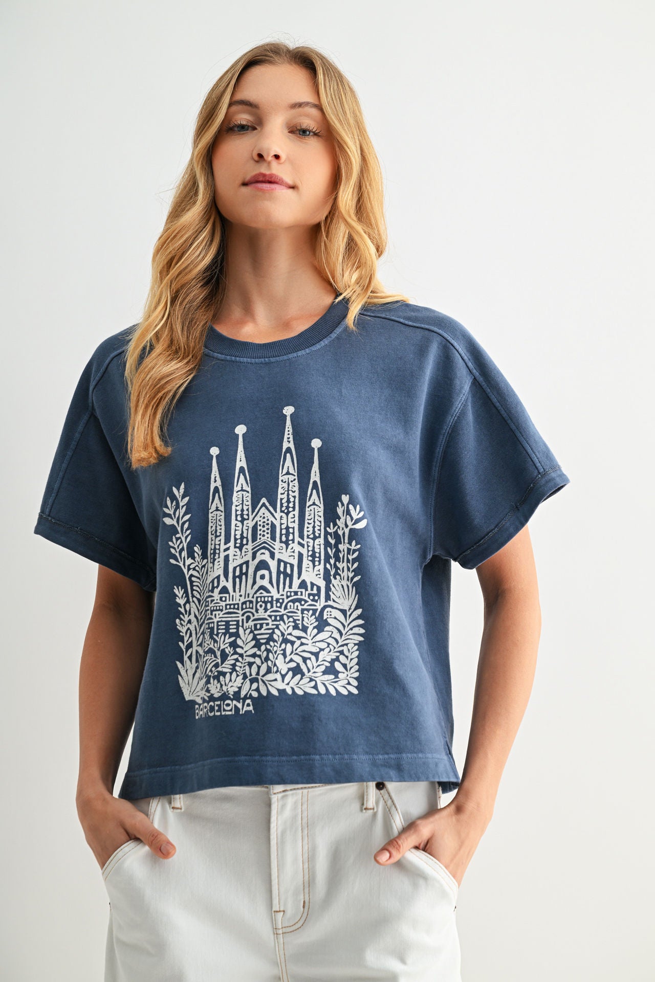 Short Sleeve Cropped Tee Cadet Blue