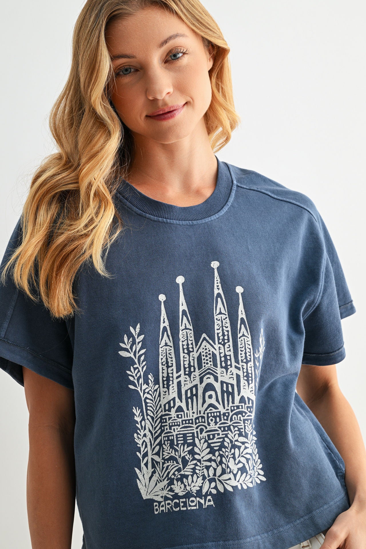 Short Sleeve Cropped Tee Cadet Blue