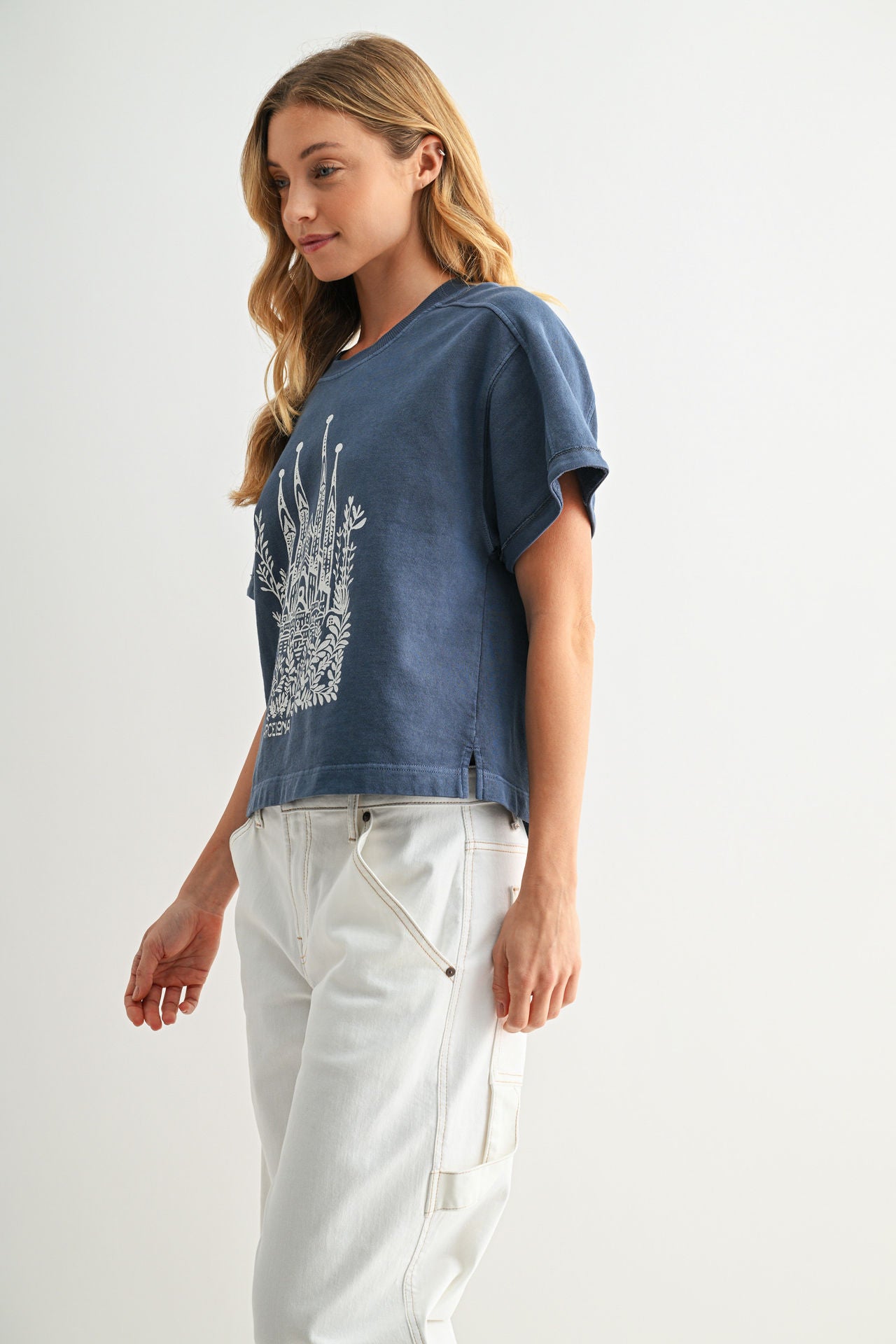 Short Sleeve Cropped Tee Cadet Blue