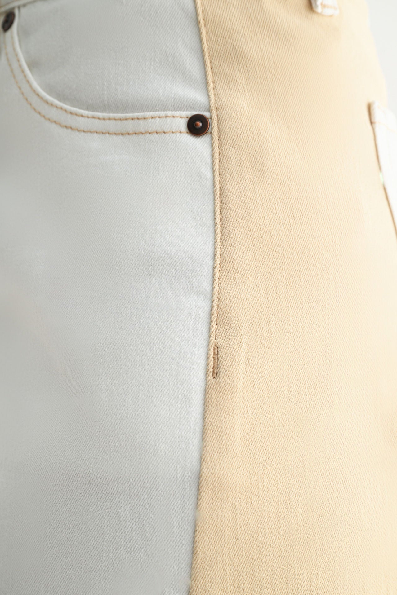 Color Blocked Denim Skirt Ivory