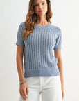 Ocean Short Sleeve Acid Wash Crochet Top
