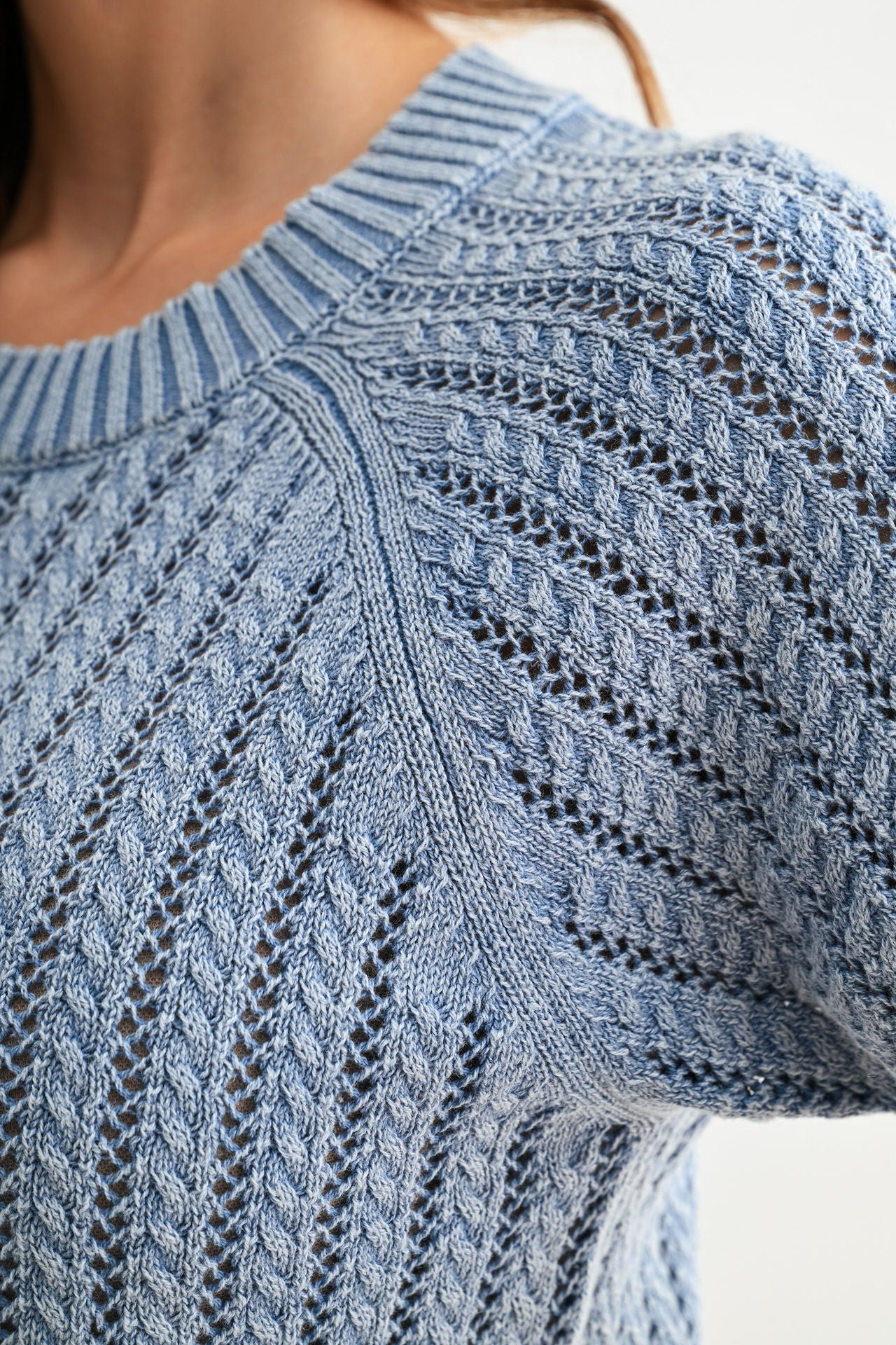 Ocean Short Sleeve Acid Wash Crochet Top