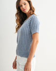 Ocean Short Sleeve Acid Wash Crochet Top