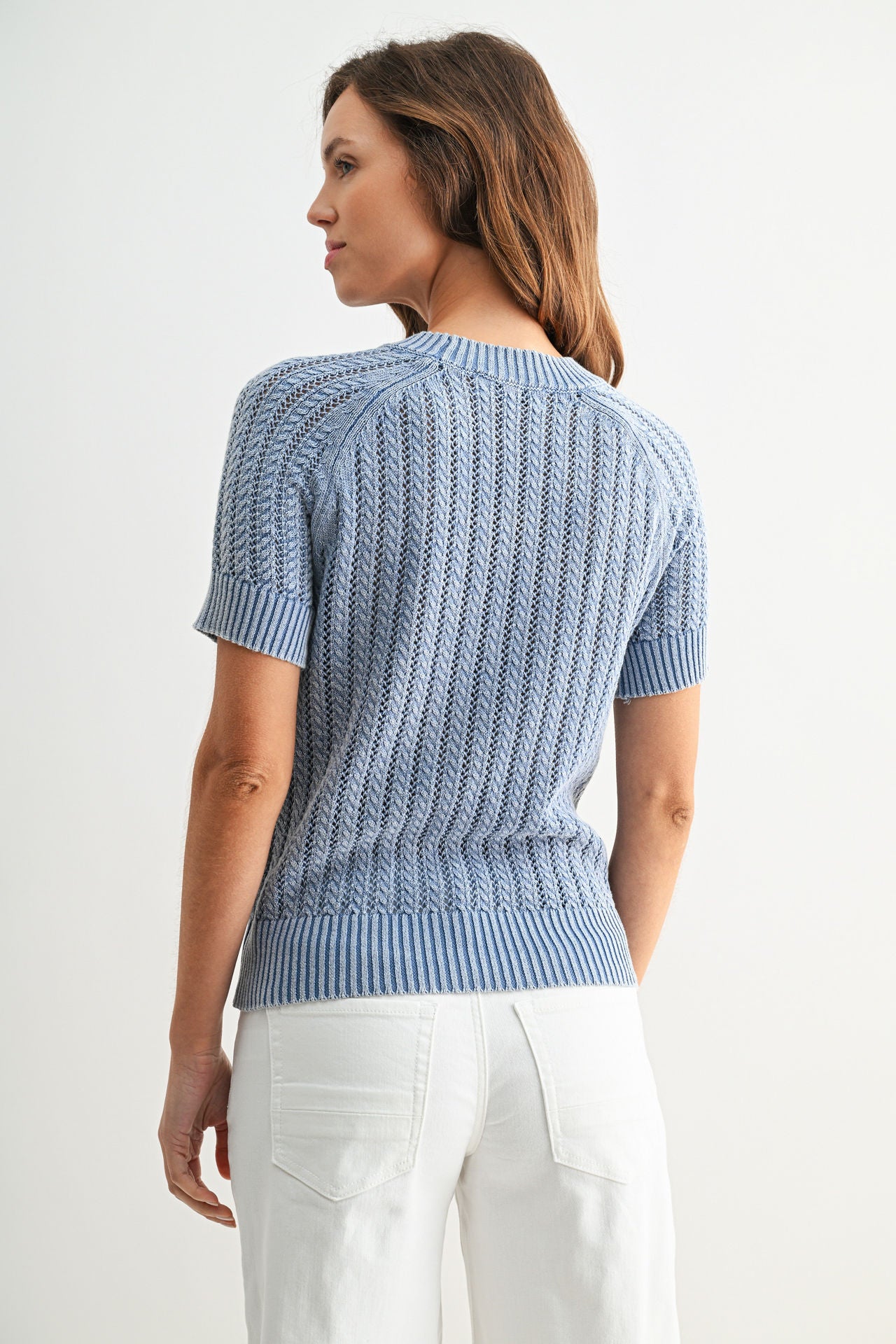 Ocean Short Sleeve Acid Wash Crochet Top