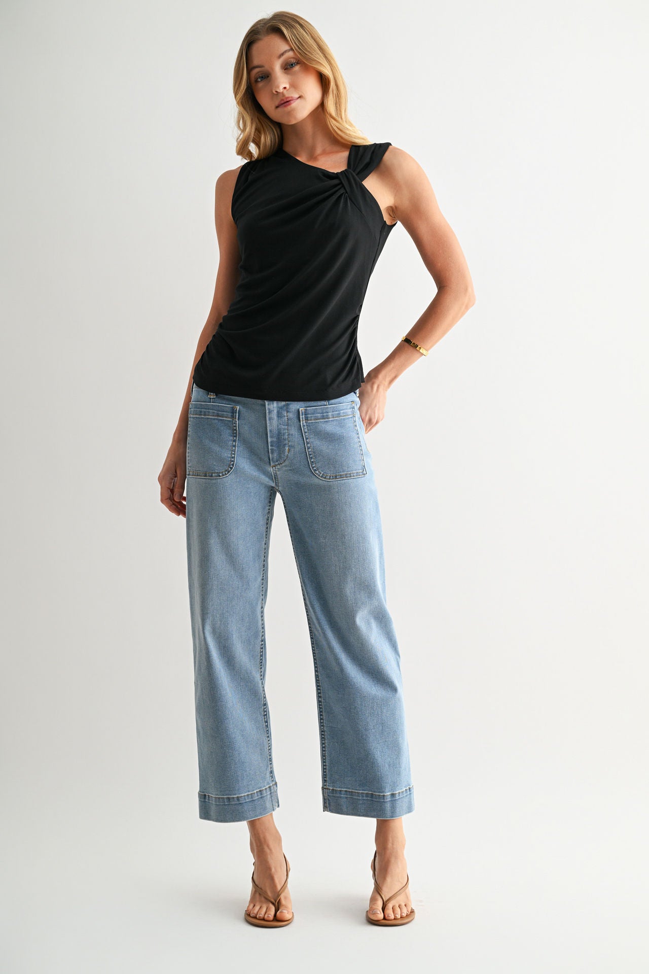 Asymmetric Neck Knit Top Black