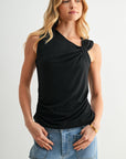 Asymmetric Neck Knit Top Black