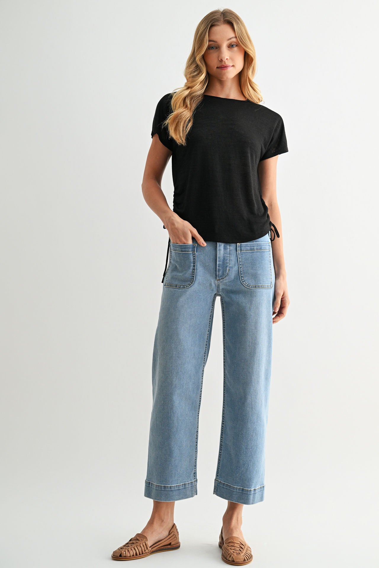 Side Tie Knit Top Black