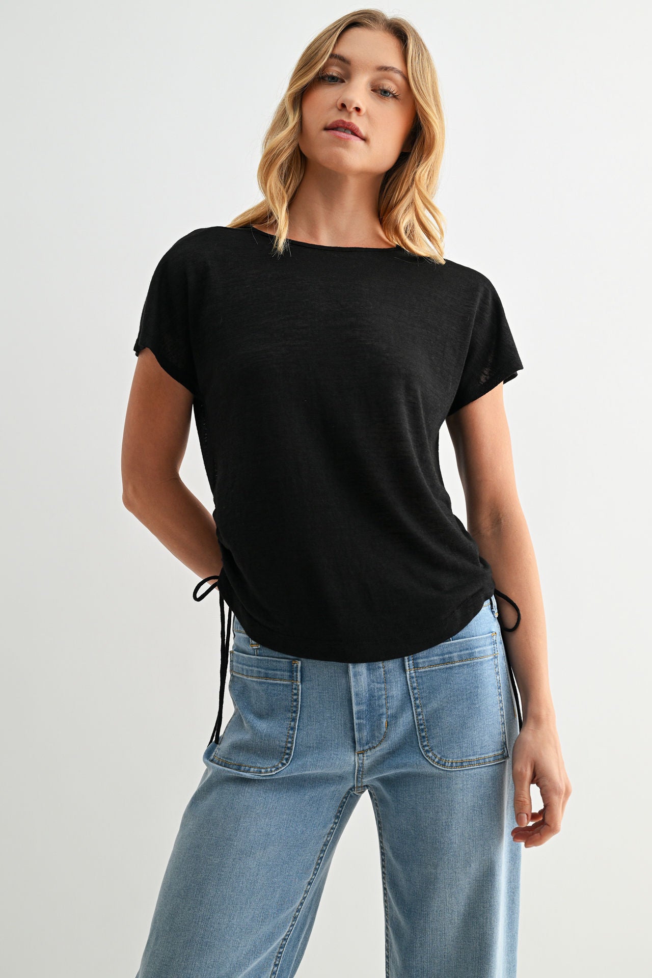 Side Tie Knit Top Black