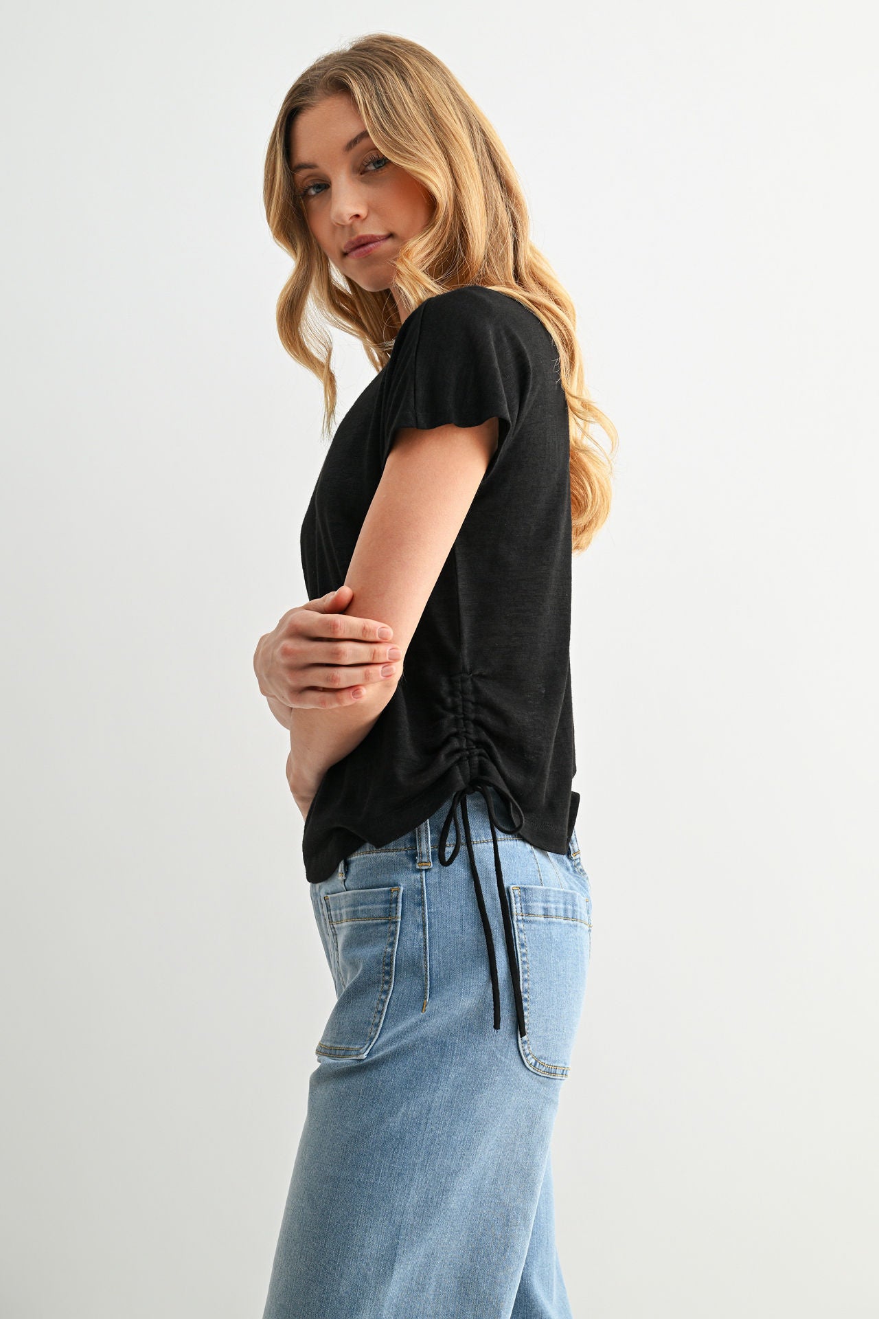 Side Tie Knit Top Black