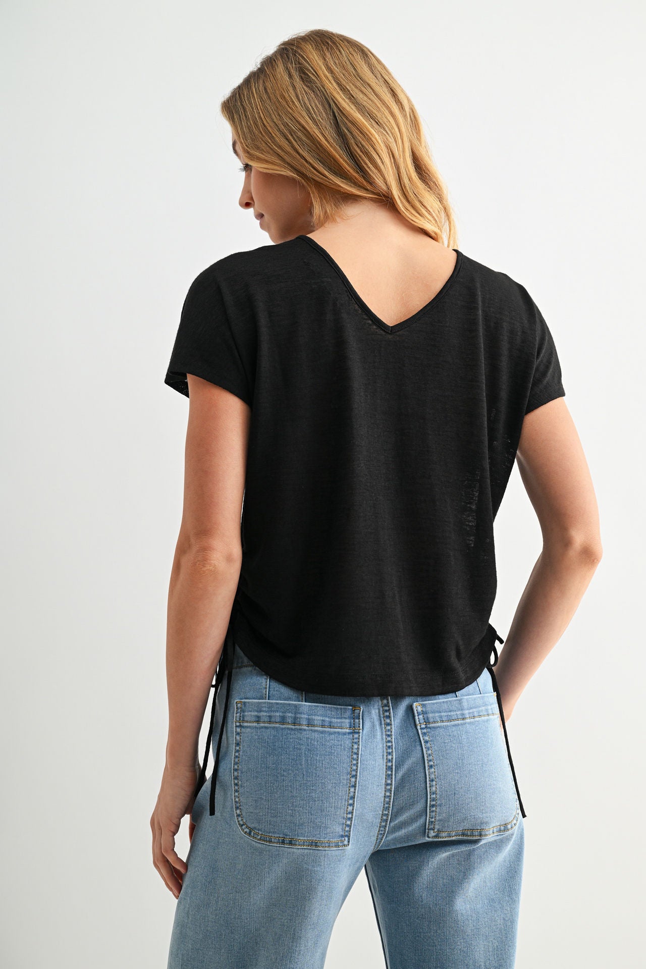 Side Tie Knit Top Black