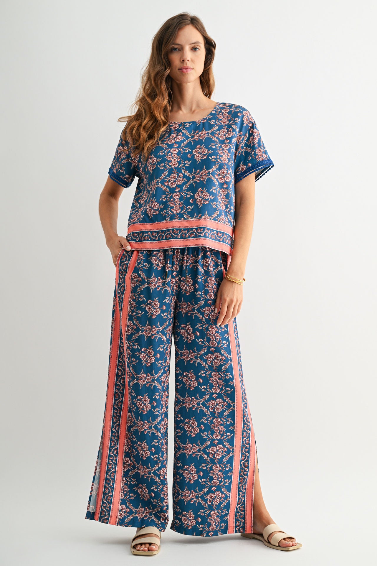 Cadet Blue Short Sleeve Crew Neck Top