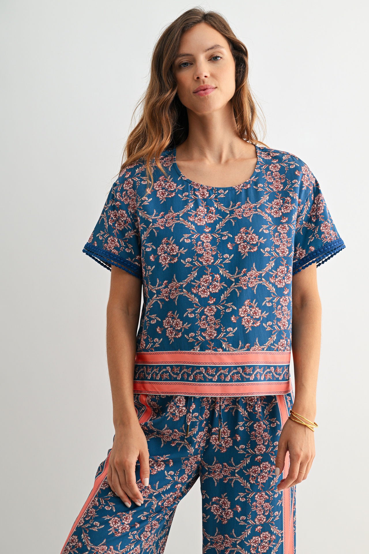 Cadet Blue Short Sleeve Crew Neck Top