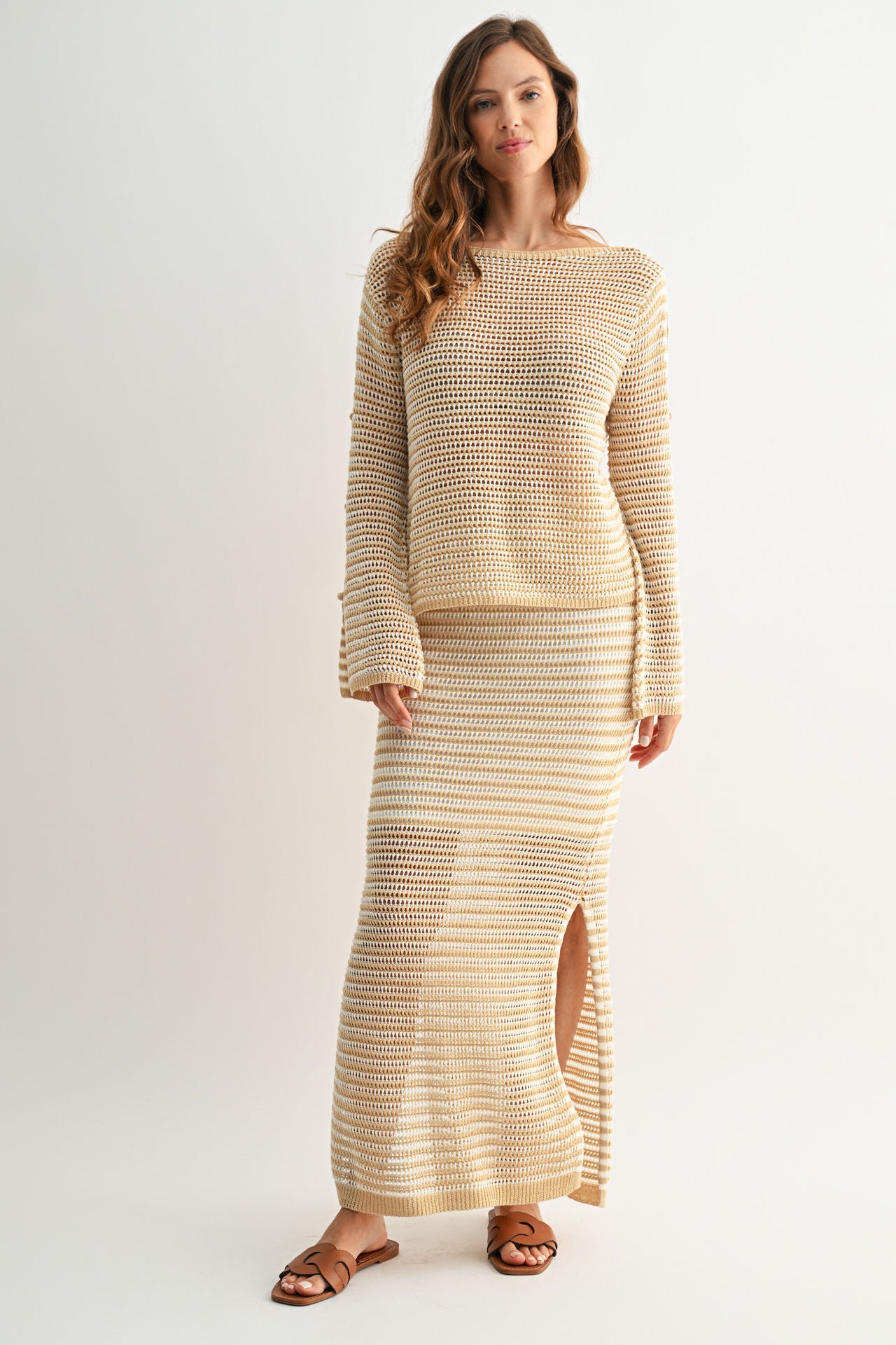 Latte Boat Neck Crochet Top