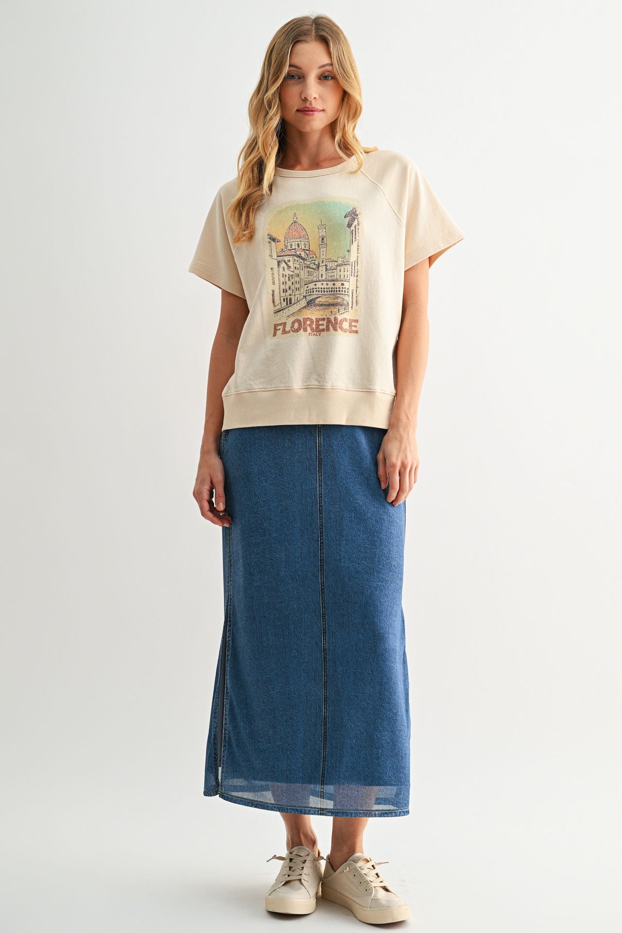 Indigo Denim Mesh Maxi Skirt