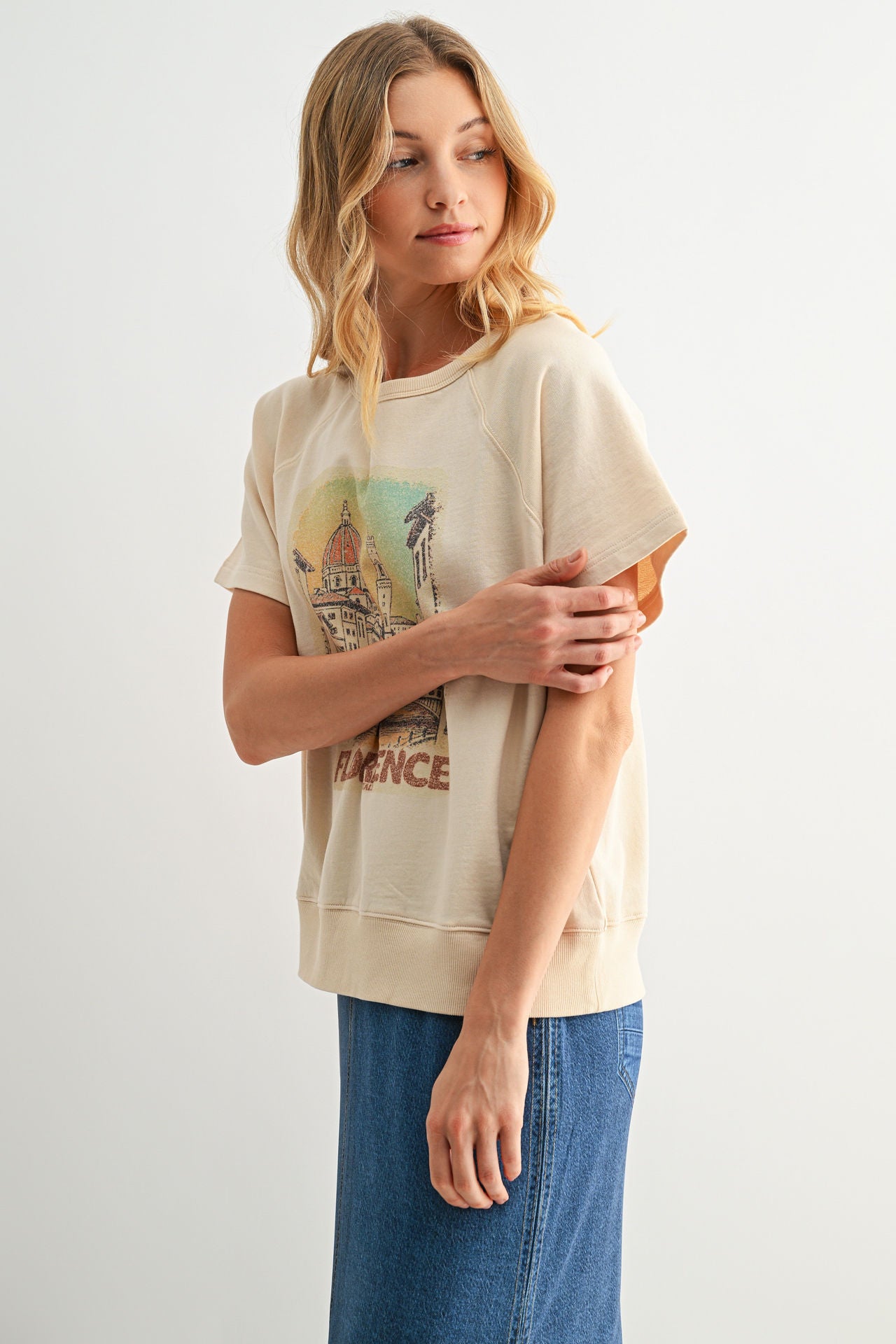 Ecru Short Sleeve Sweatshirt