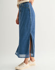 Indigo Denim Mesh Maxi Skirt