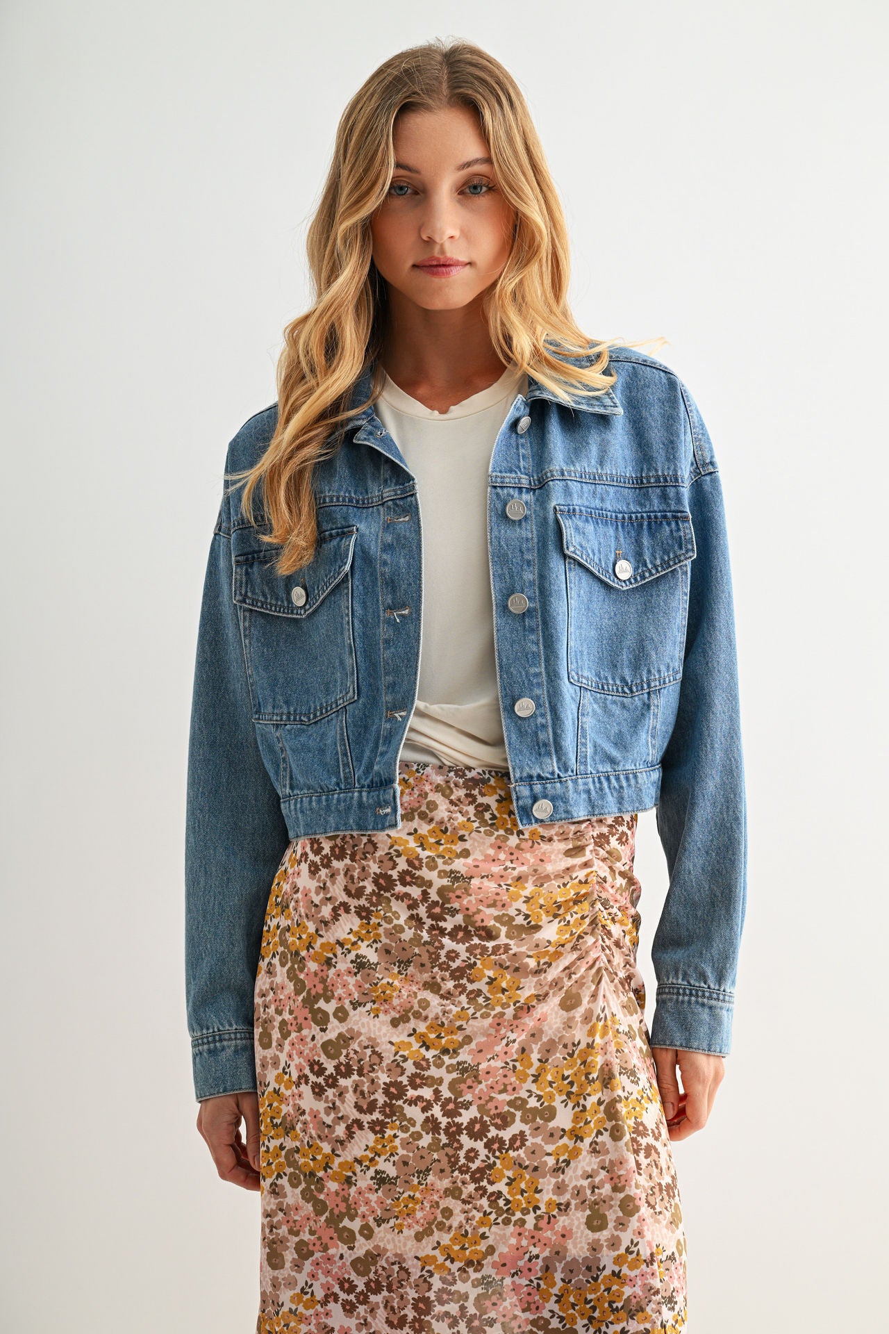 Vintage Wash Cropped Patch Pocket Jacket