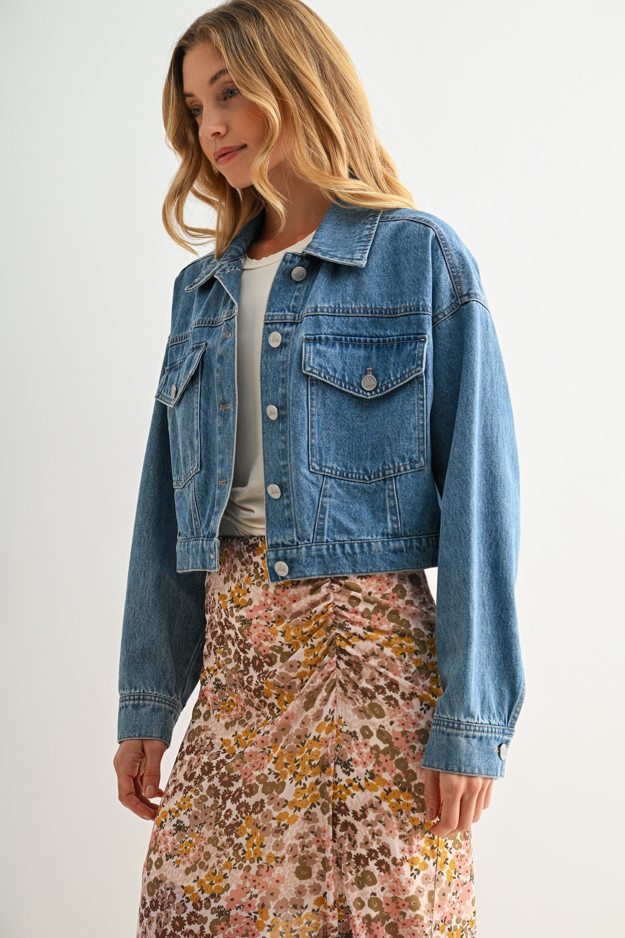 Vintage Wash Cropped Patch Pocket Jacket