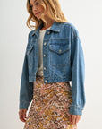 Vintage Wash Cropped Patch Pocket Jacket