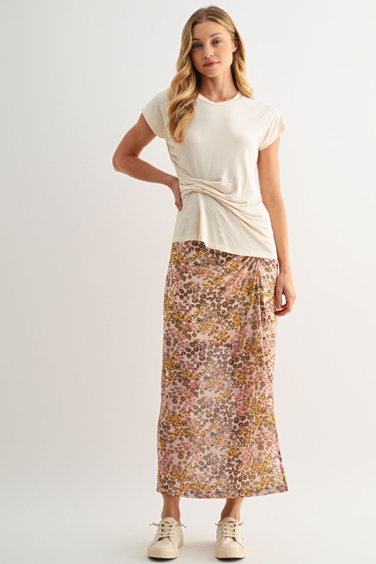 Beige Draped Knit Top