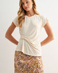 Beige Draped Knit Top
