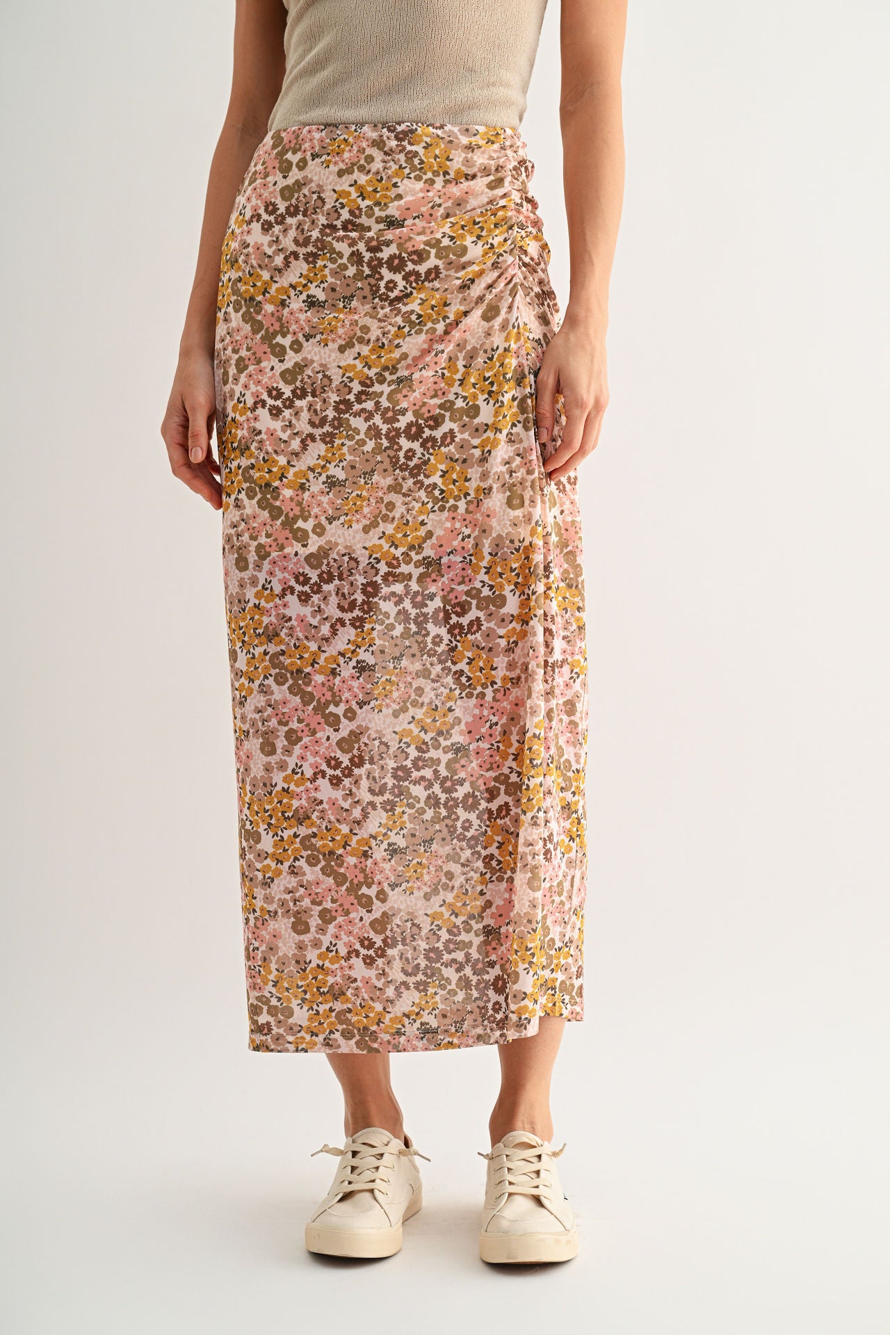 Conch Ruched Mesh Skirt