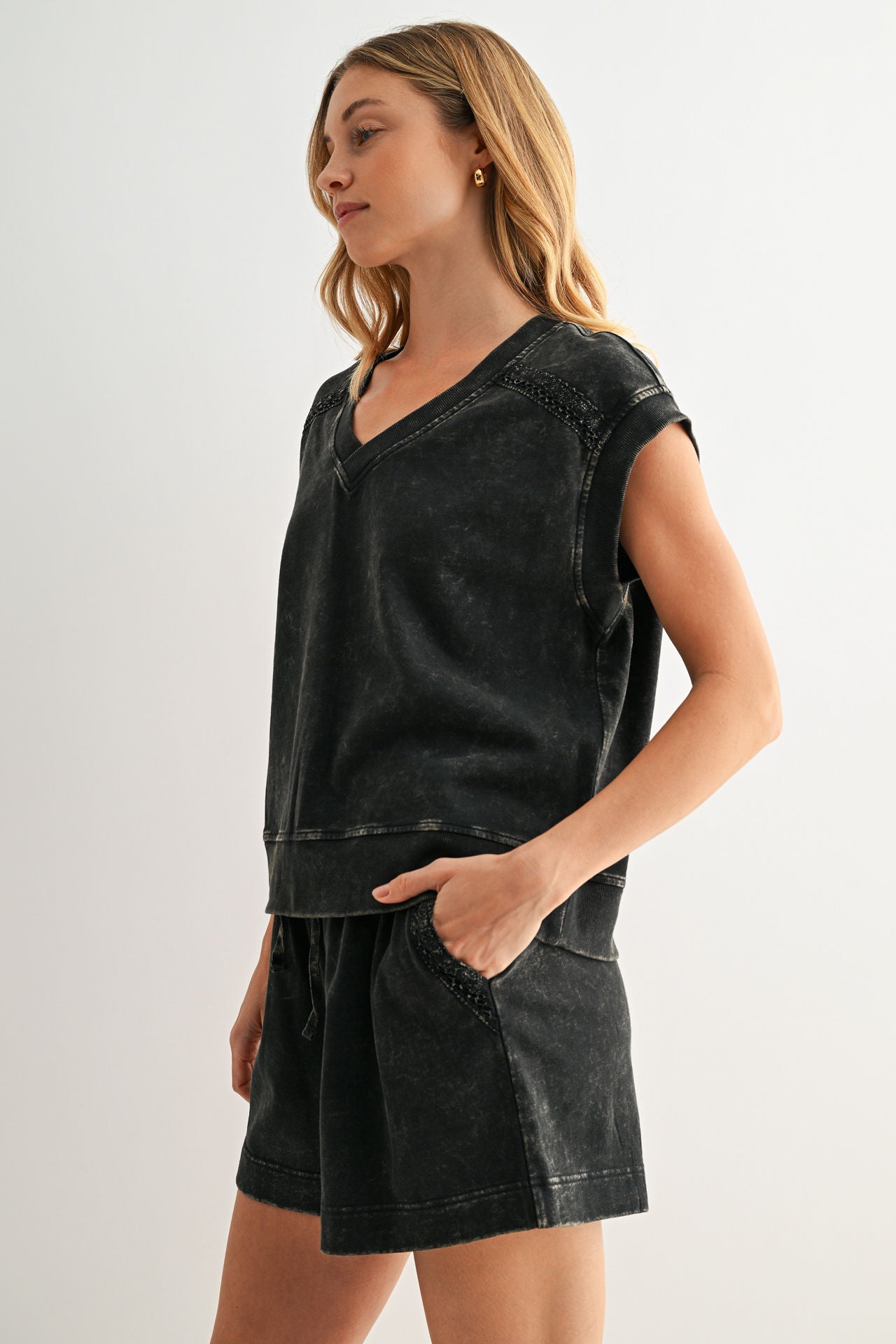 Black Crochet Detail Muscle Tee