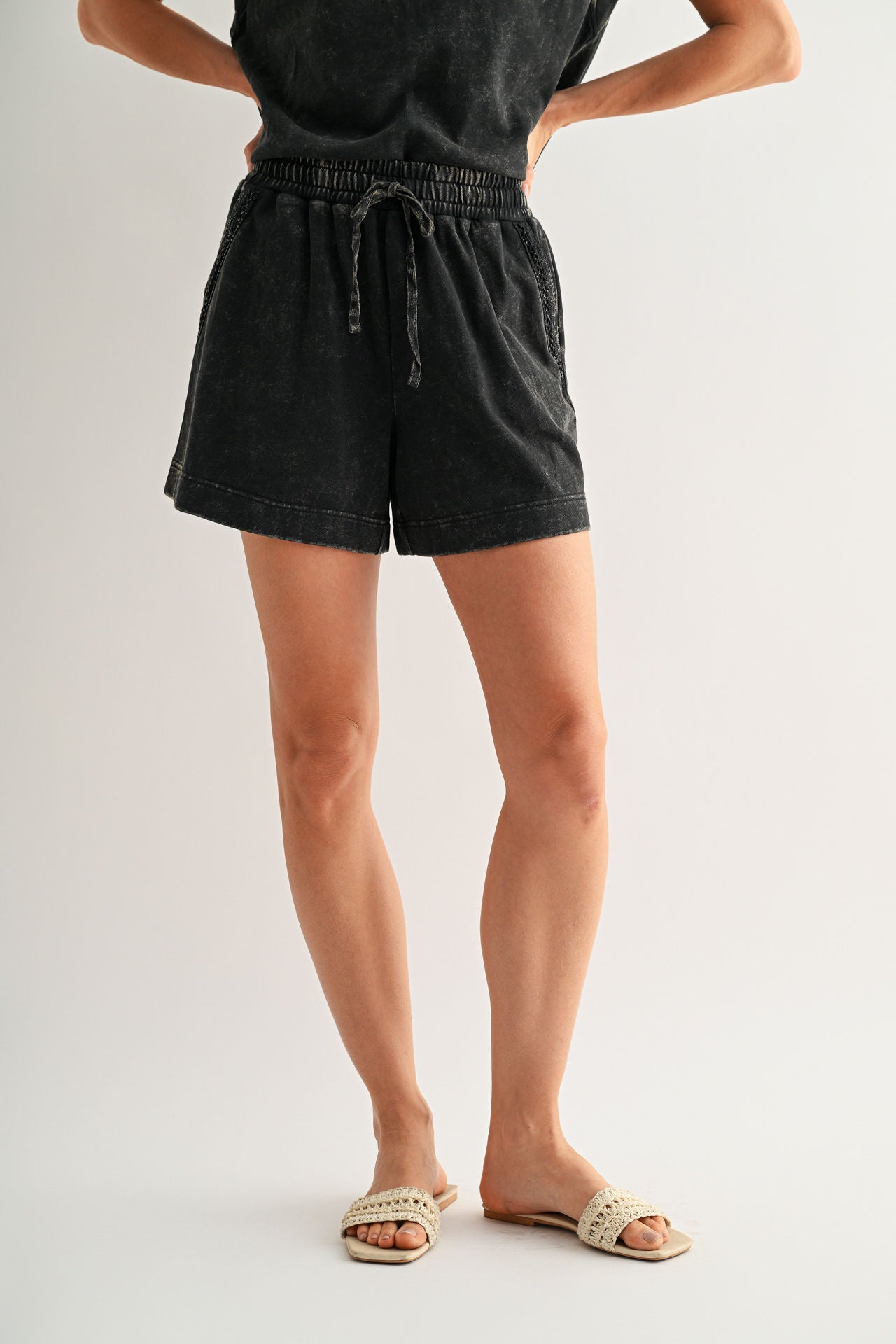 Black Crochet Detail Short