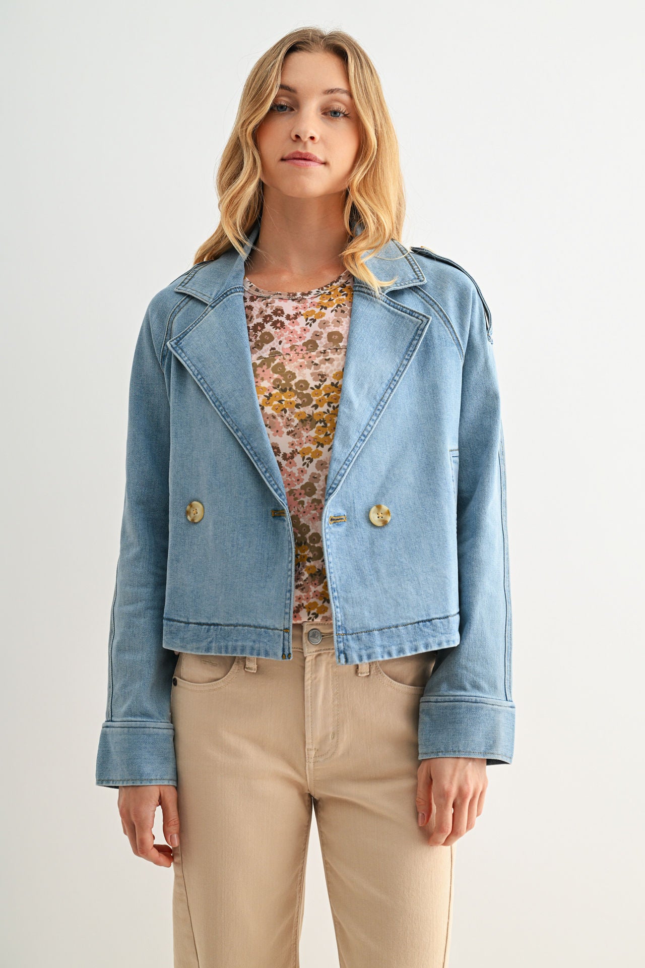 Vintage Wash Cropped Denim Trench