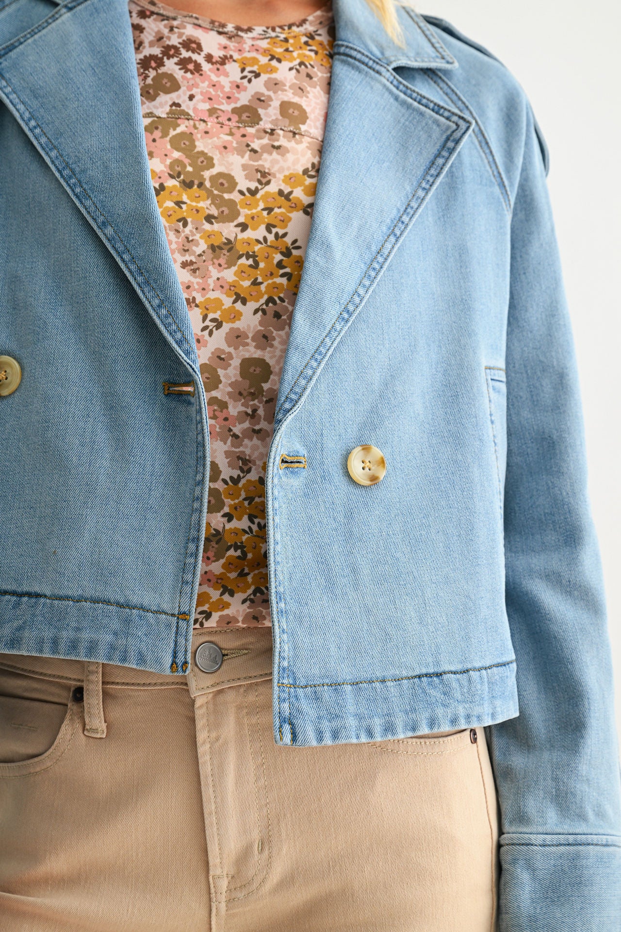 Vintage Wash Cropped Denim Trench