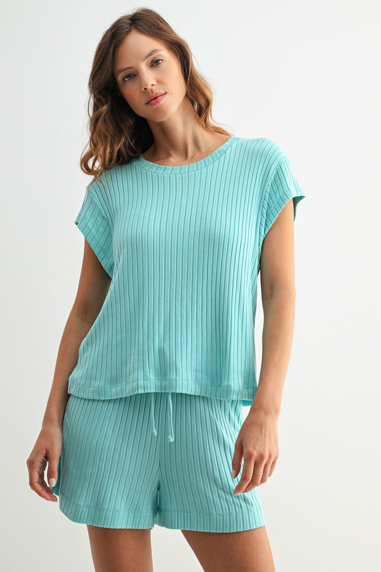 Aqua Sky Cozy Rib Tee