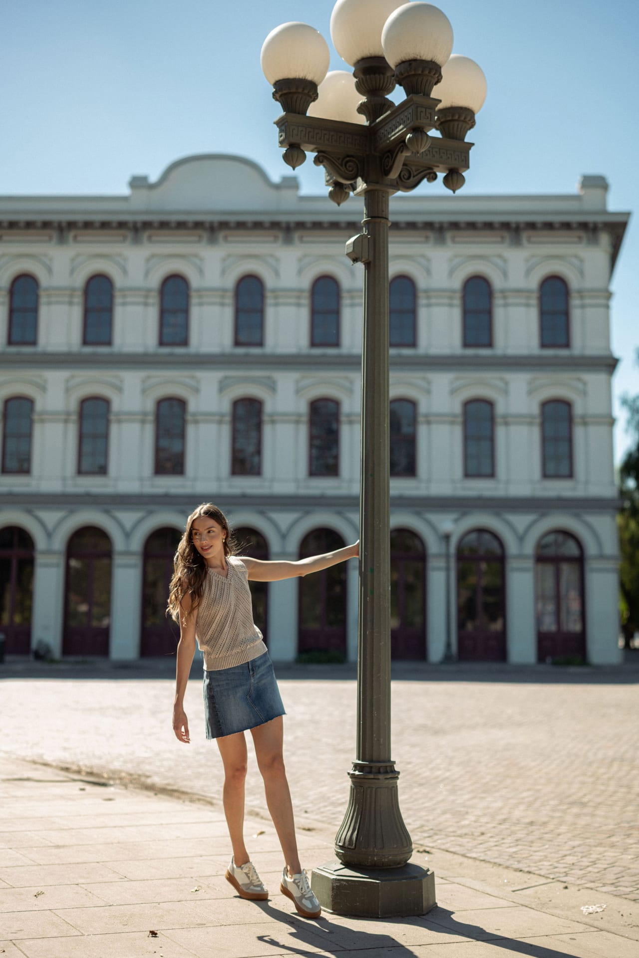 Color Blocked Denim Skirt- Dark Wash Dark Vintage Wash