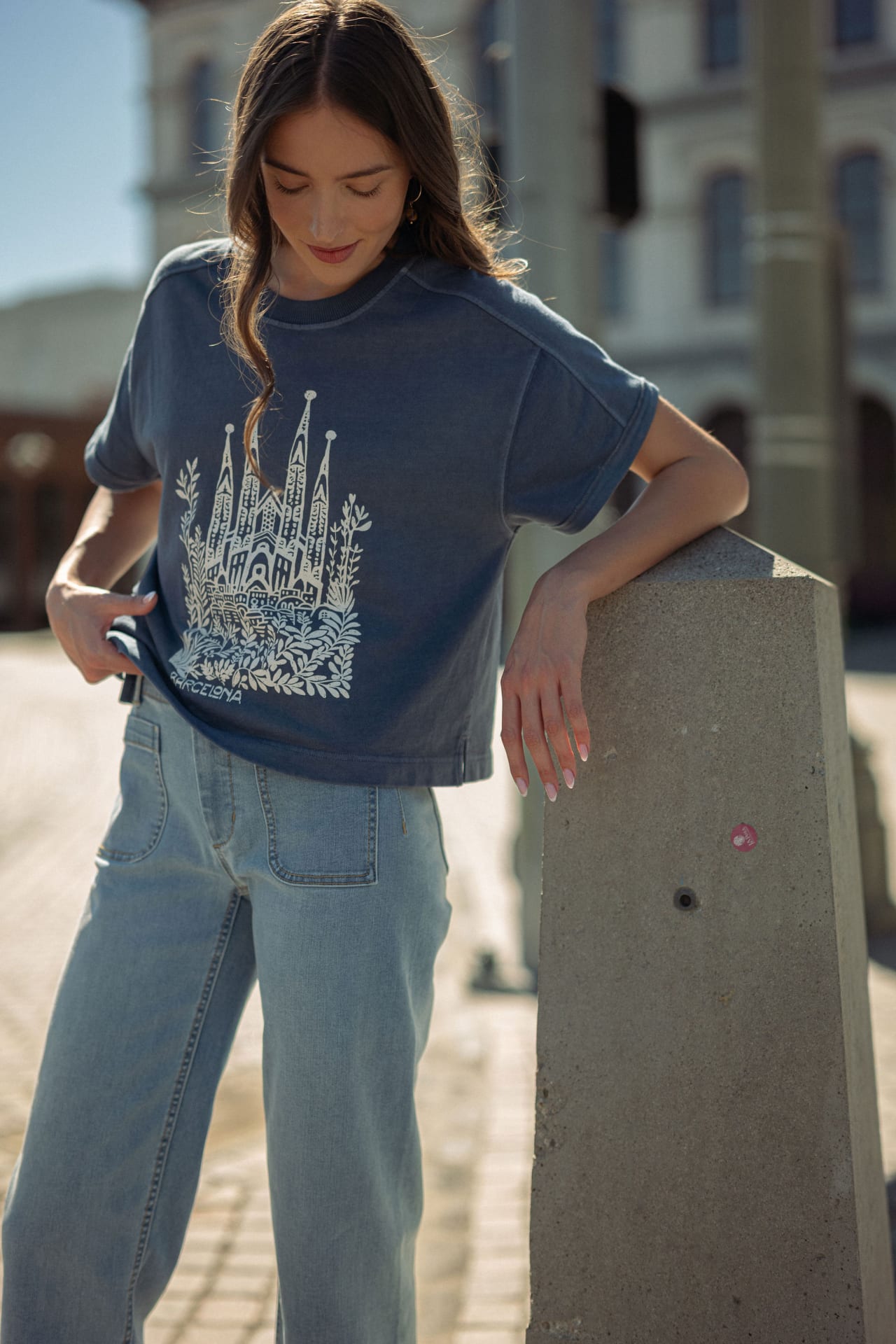 Short Sleeve Cropped Tee Cadet Blue