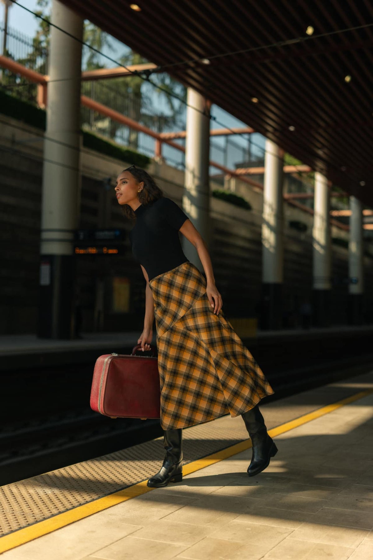 Amber Plaid A-Line Plaid Skirt