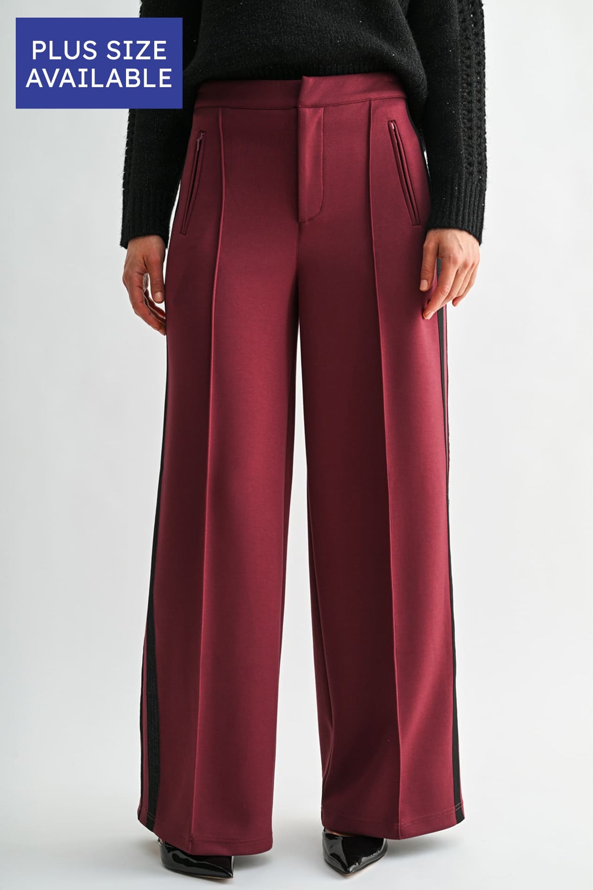 Burgundy Plus-Size Trouser Track Pant