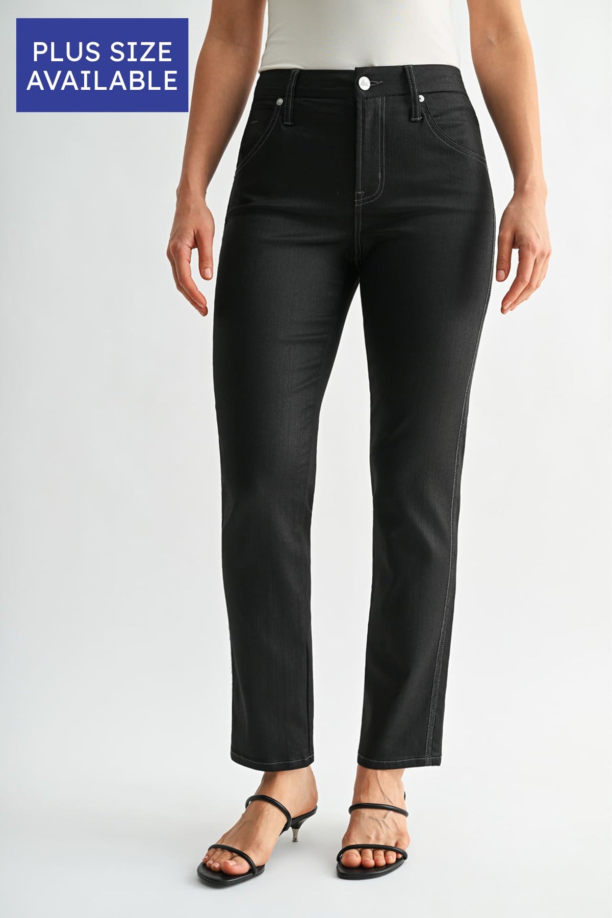 Black Plus-Size Tapered Leg Jean w/ Metallic Stripe
