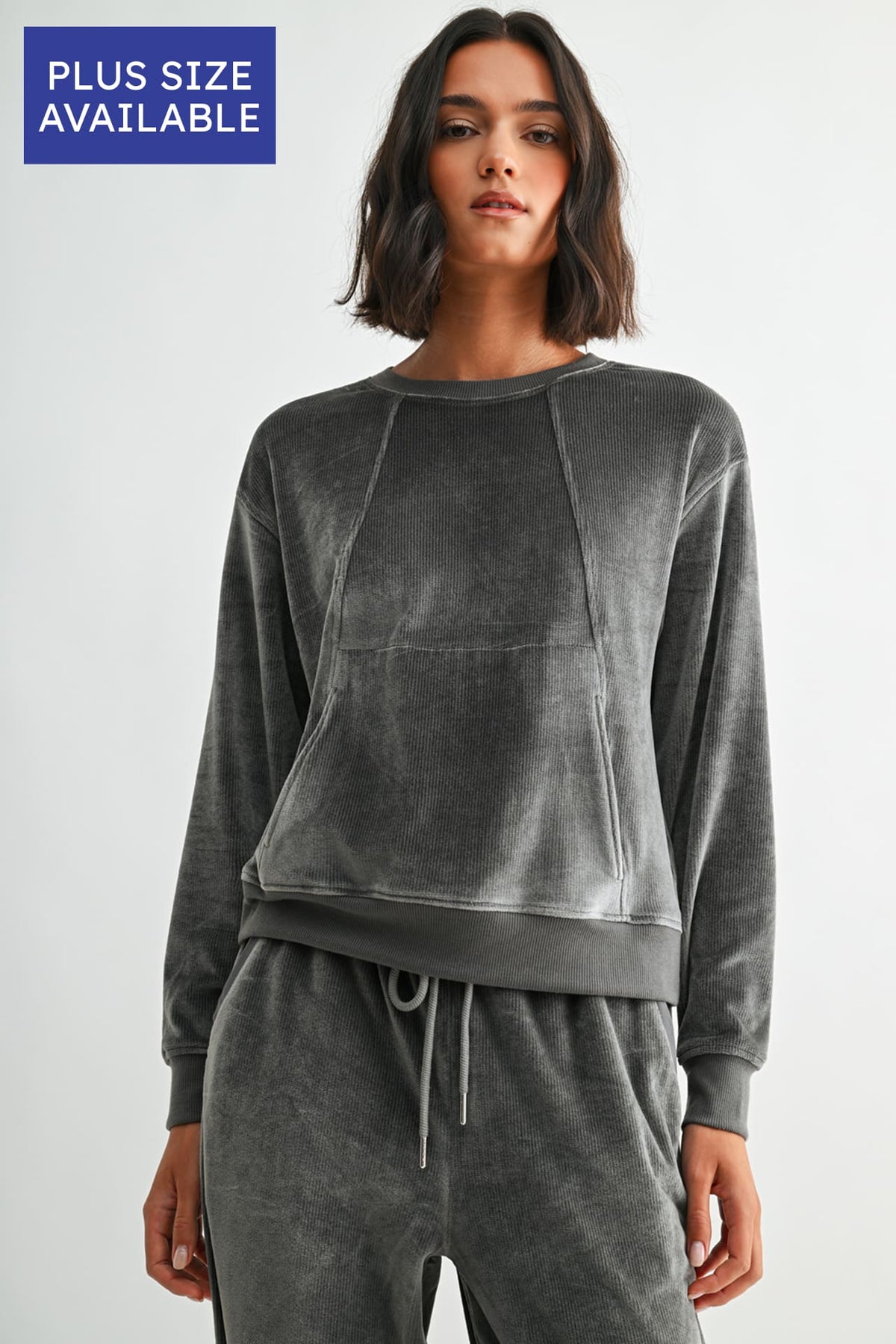Charcoal Plus-Size Long Sleeve Seamed Sweatshirt