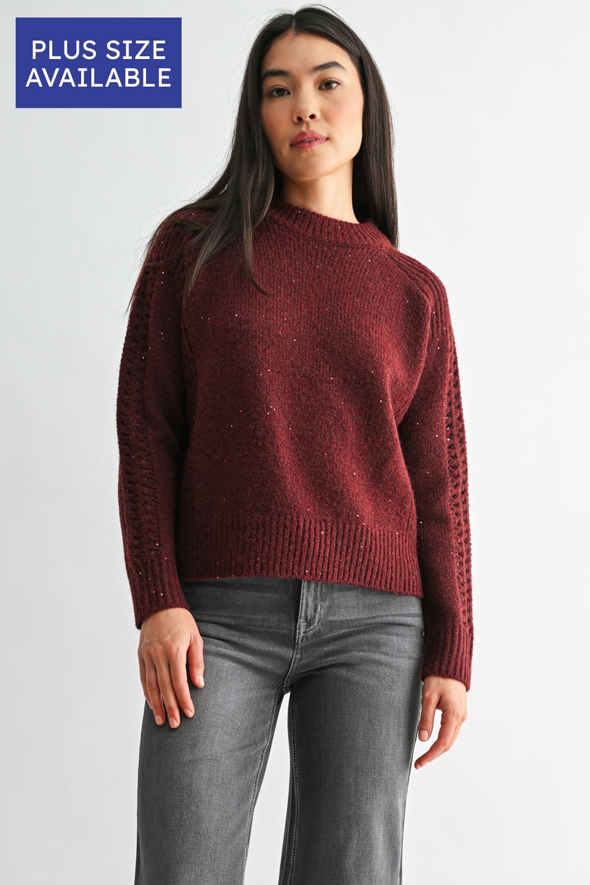 Burgundy Sleeve Mock Neck Sweater