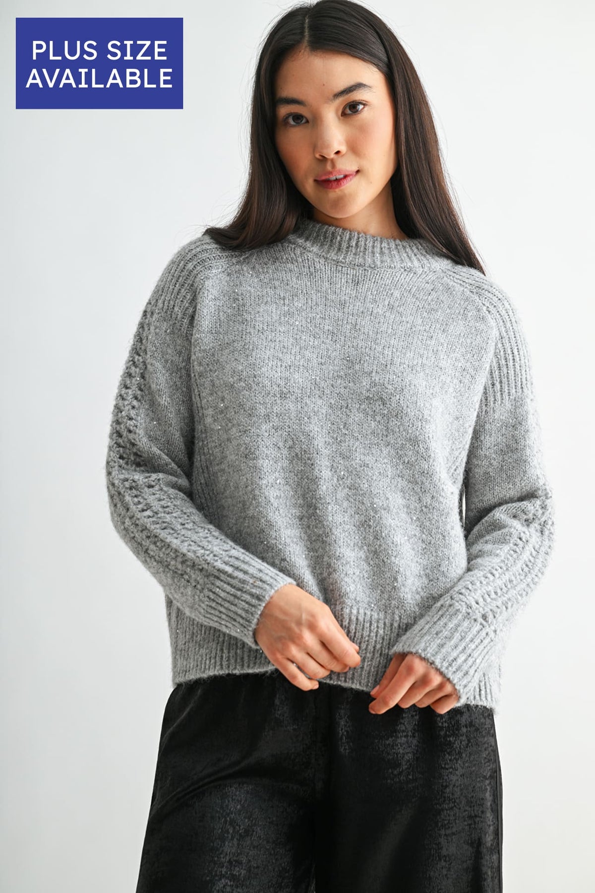 Silver Sleeve Mock Neck Sweater