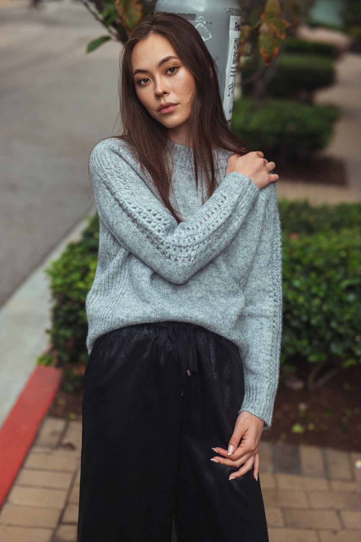 Silver Long Sleeve Mock Neck Sweater
